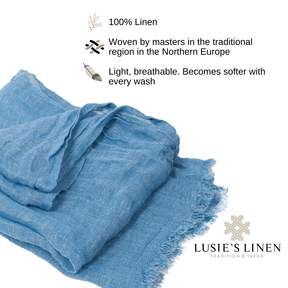 Blue Linen Scarf - Linenbee