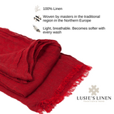 100% Linen Scarf - Bright Red